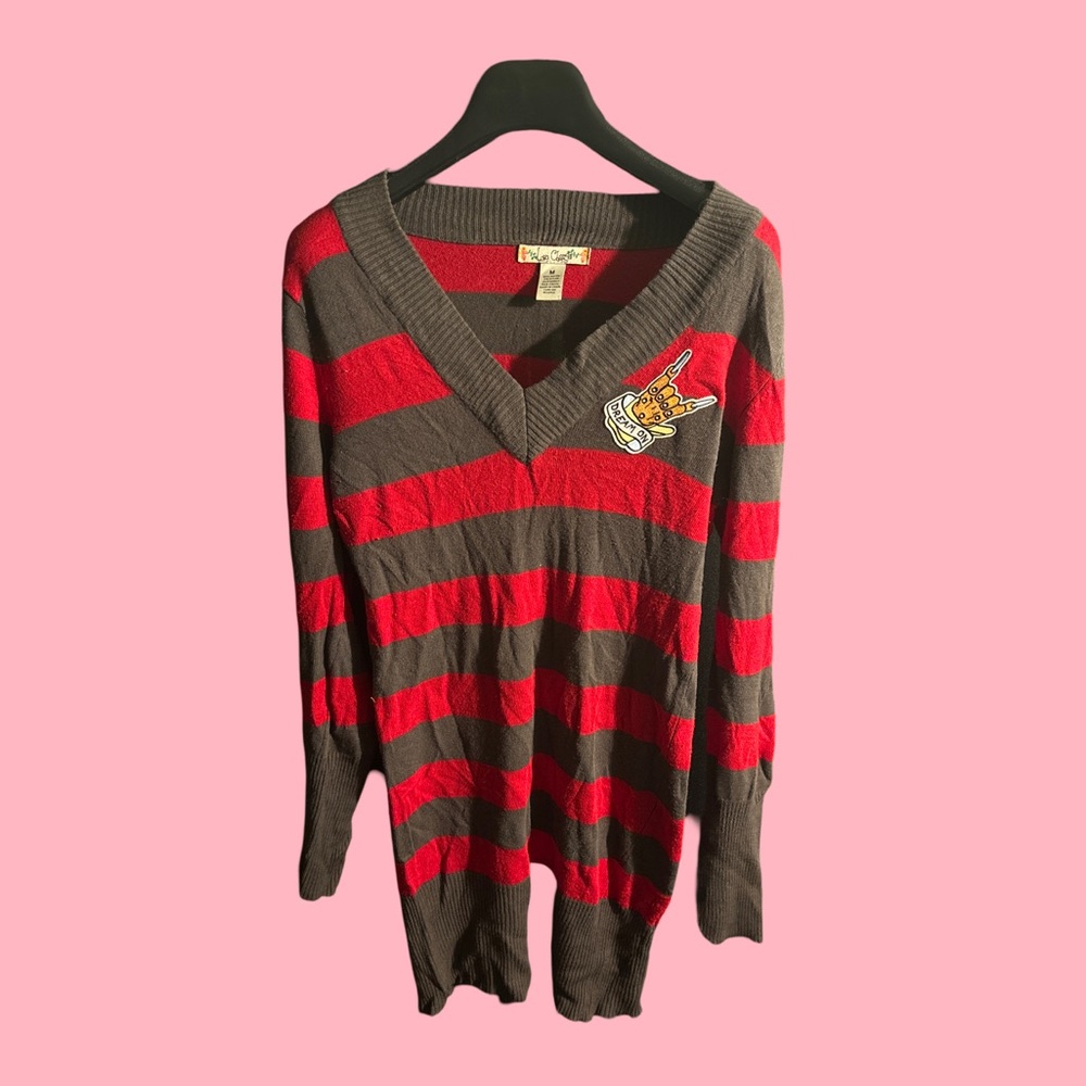 Nightmare On Elm Street Freddy Krueger Striped Tunic Sweater Dress Size Medium